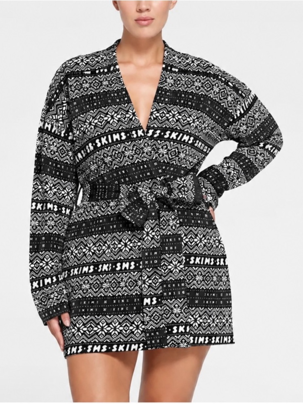 SKIMS Cozy soft Plush Logo lounge long sleeve Wrap Robe